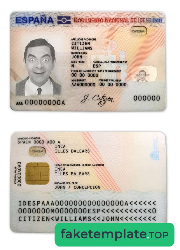 Feature of fake Spain ID card example